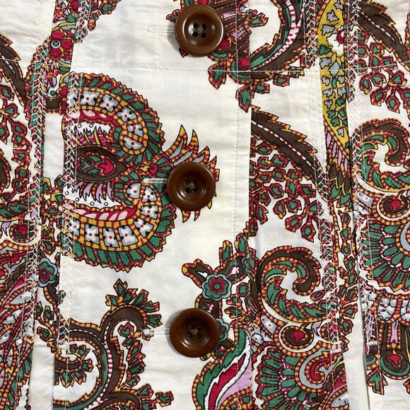 CAbi Womens A Line Midi Skirt Paisley Print Button Accent Beige Red Green Size 8 - Picture 3 of 8